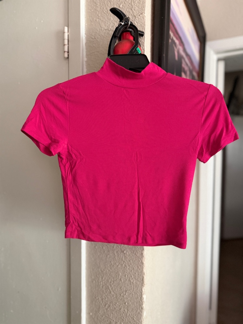 Mock Neck Crop Top in Vibrant Pink